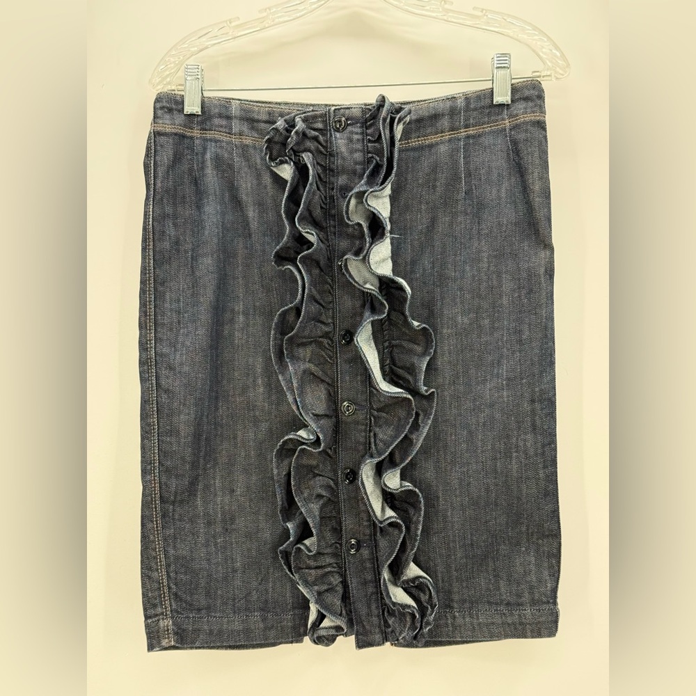 7 For All Mankind Denim Skirt with Ruffle Front Button Detail Size 29 - Picture 5 of 14